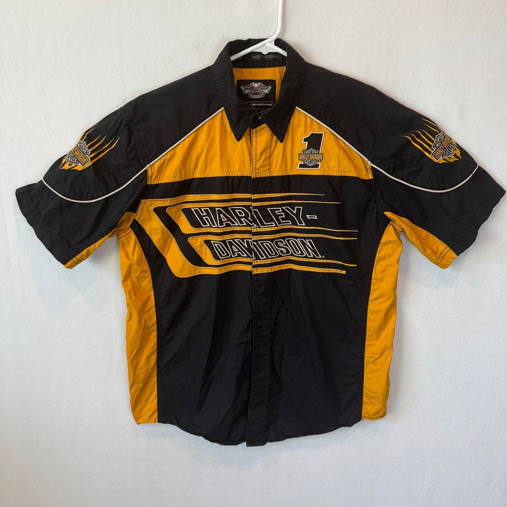 Harley-Davidson Genuine MotorClothes Racing Shirt Men's L Black Gold Embroidered